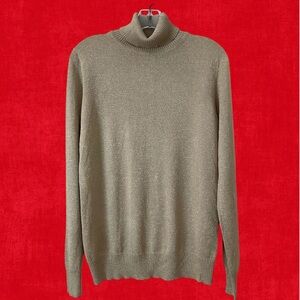 Joseph A. Gold Lame Metallic Long Sleeve Turtleneck Sweater, Size Medium